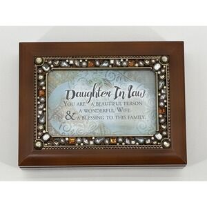 Cottage Garden Daughter In Law Jewelry Music Box Woodgrain Frame 4x6 NIB Gift